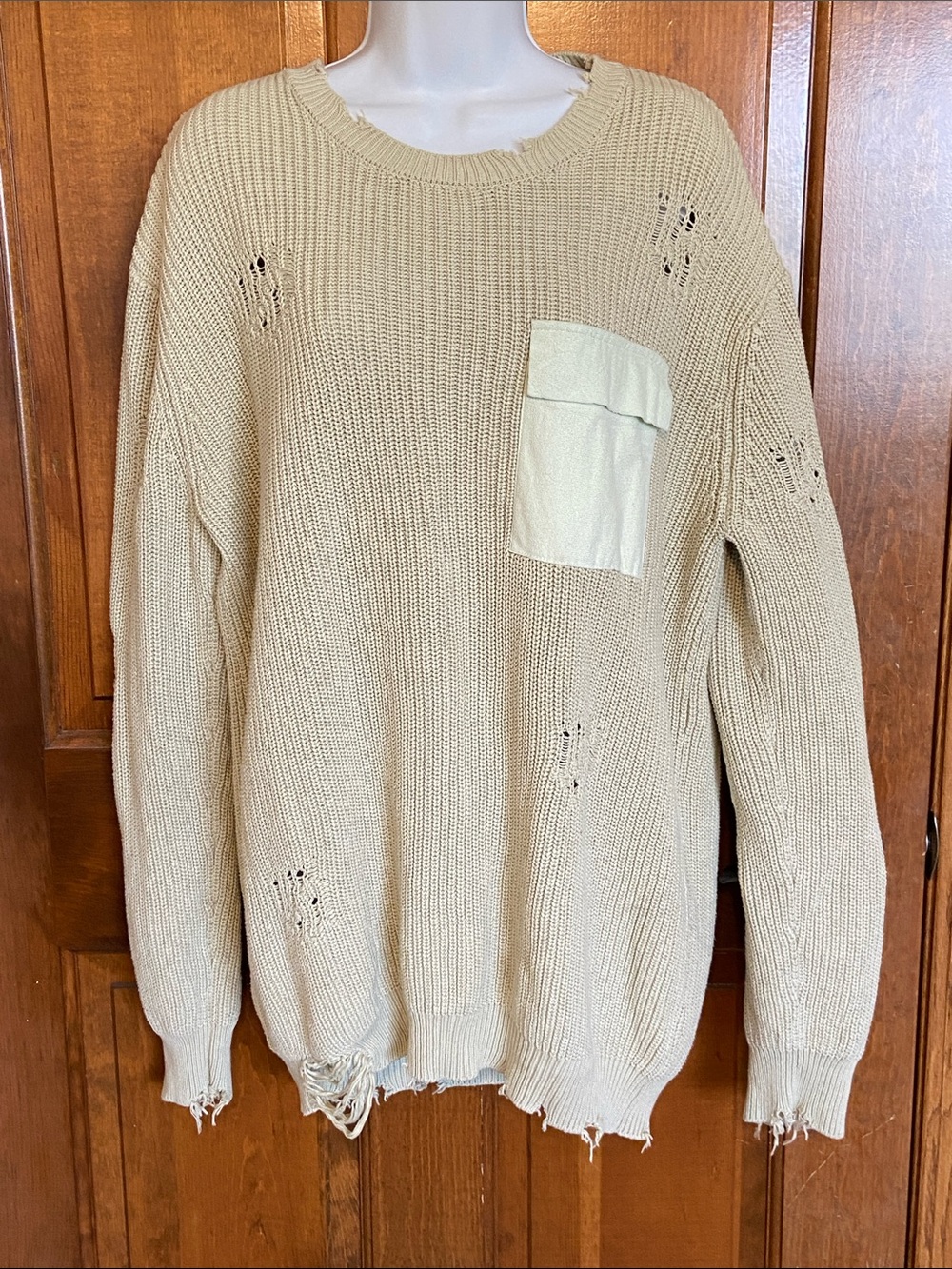 SER O YA Unisex Devin distressed sweater pale green pullover Cotton knit Large - Picture 2 of 10